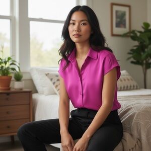 George Pink Cap Sleeve Button Down Shirt‎